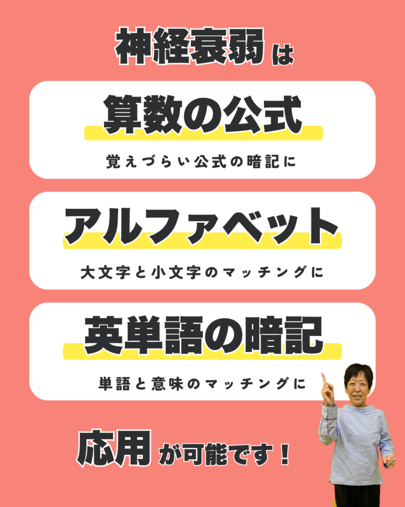 神経衰弱は算数の公式・アルファベット・英単語の暗記に応用が可能です
